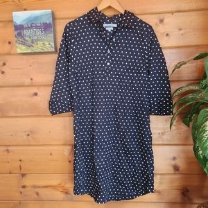 Foxcroft NYC 💜 Darien Sateen Polka Dot Shirt Dress Wrinkle Free Shift Popover 8